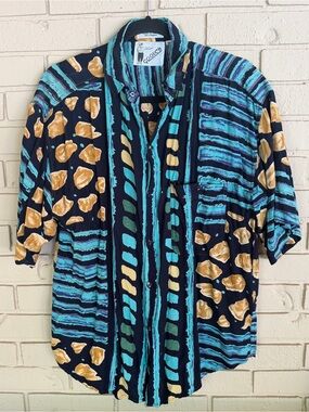 Vintage Goouch Shirt Mens Size M Graffiti All Over Print Abstract Artistic Rayon